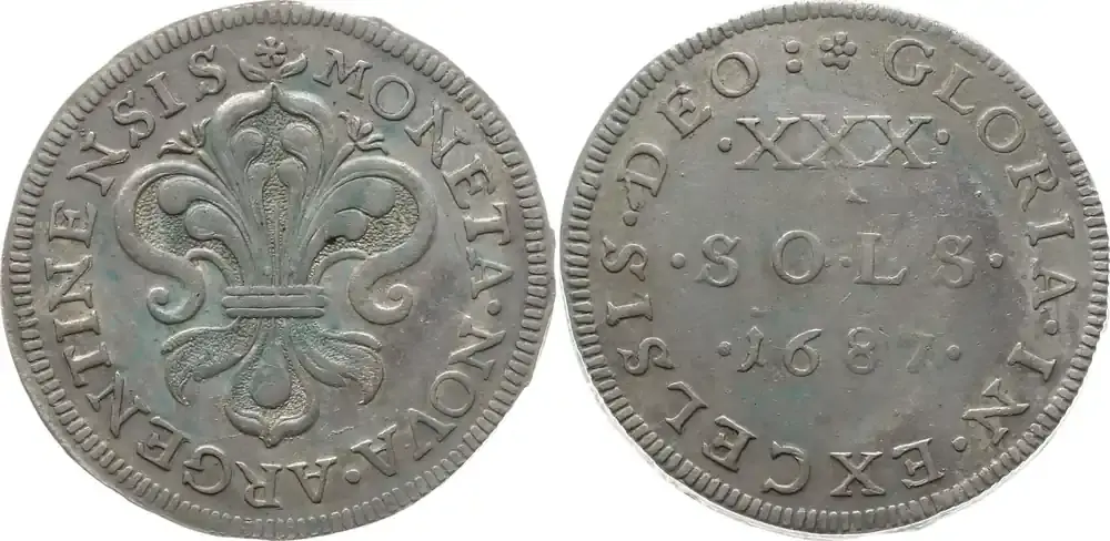 Zertifiziert | Frankreich, Königreich 30 Sols de Strasbourg 1687 BB Louis XIV., 1643 – 1715, Straßburg Sehr schön – vorzüglich, min. RF, min. Grünverfärbungen