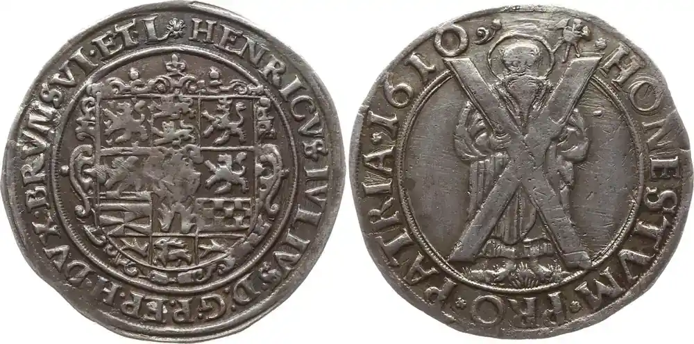 Herstellerpreis - Braunschweig-Wolfenbüttel Ausbeute 1/4 Taler 1610 Heinrich Julius, 1589 – 1613, Ausbeute der Grube St. Andreas Äußerst selten, sehr schön, kl. Hsp., min. Glättungsspuren an Rs.