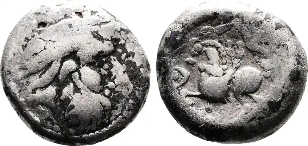 Sehr gefragt | Tetradrachm 3rd century BC Eastern Celtic Tribes, imitating Macedonian king Philip II ‘Baumreiter subtype‘. Very s