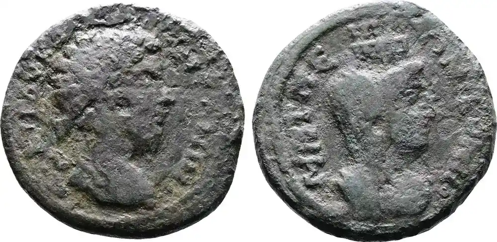 Preis gesenkt | Roman Provincial 177-192 AD Bithynia, Nicomedia, Commodus. Rare Type with bust of Tyche. vz-