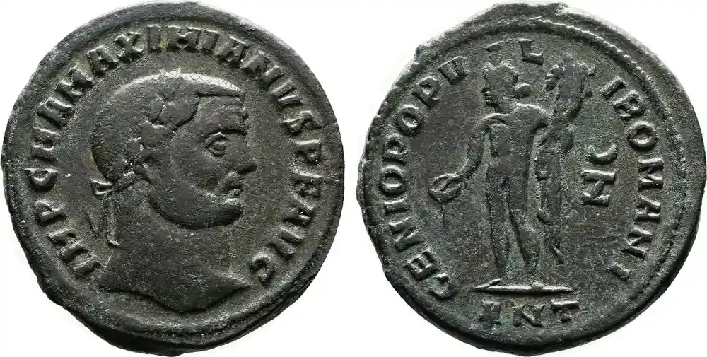 Günstig | Rome Empire Follis AD 297 Maximianus. Antioch. with Wonderful Light Green Patina Ss+