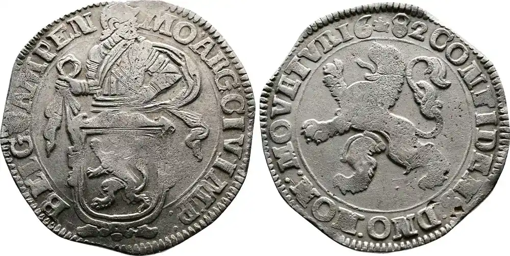 Sicher bezahlen - Netherlands Lion Dollar Coin, Leeuwendaalder. 1682 Kampen. ss+