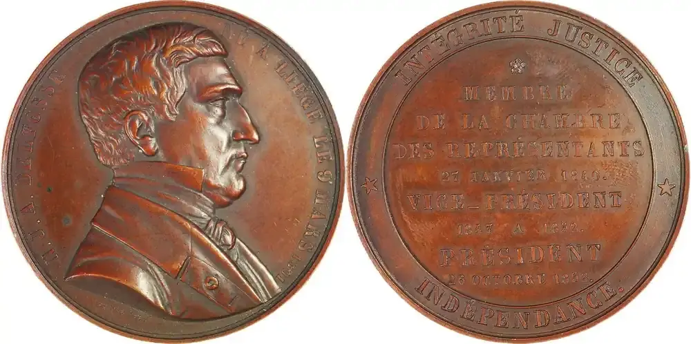 Belgium Medal 1853 N.-J.-A. Delfosse – Politiker und Präsident der Abgeordnetenkammer EF+ - Jetzt verfügbar