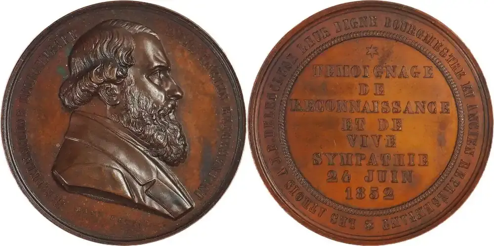 Kundenliebling - Belgium Historical medal 1852 Jean-Baptiste Delescluse – Bürgermeister von Ath, Dankbarkeitsbezeugung / Hart VF