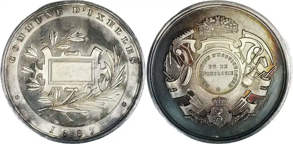 Belgium Historical medal 1887 Leopold II -Gartenbau- und Pomologieausstellung, Ixelles / P. Fisch EF - Nur diese Woche