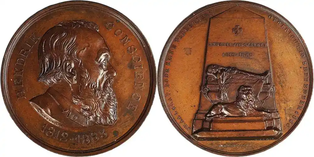 Belgium Historical medal Tod von Hendrik Conscience – Grabdenkmal in Antwerpen (1812–1883, errichtet 1886 EF - Jetzt erhältlich