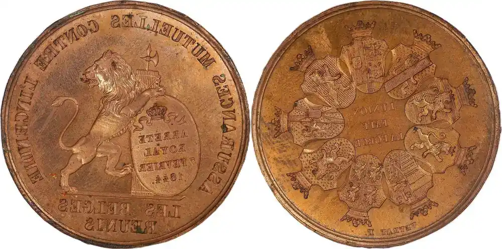 Belgium Galvano medal set 1844 Assurances mutuelles contre l’incendie, Les Belges réunis UNC (Spots) - Extra-Rabatt