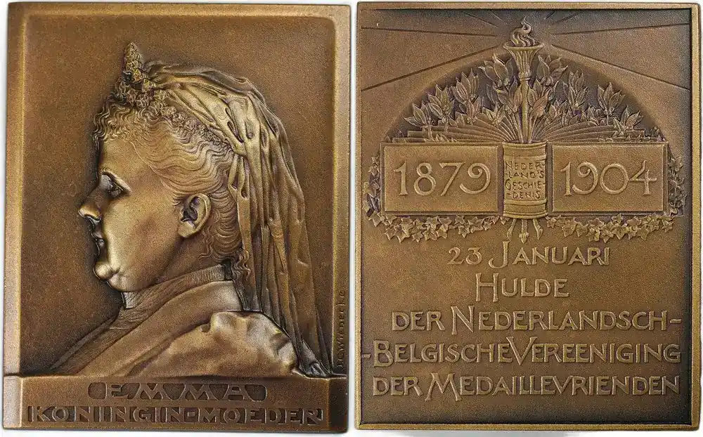 Nur diese Woche - Netherlands Historical medal 1879-1904 Königin Emma, 25 Jahre in den Niederlanden – Von J.C. Wienecke EF+