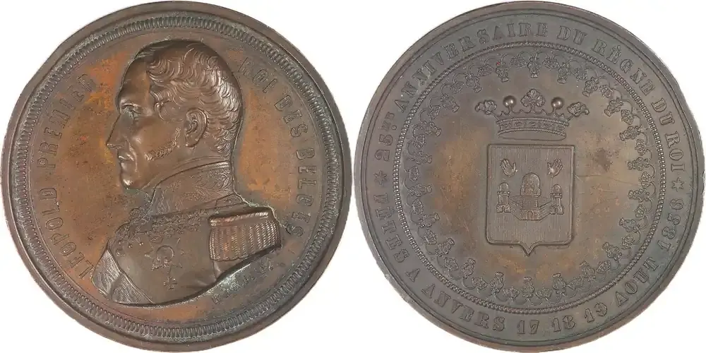 Belgium Historical medal 1856 Leopold I – 25-jähriges Thronjubiläum – Feiern in Antwerpen VF+ | Preiswert