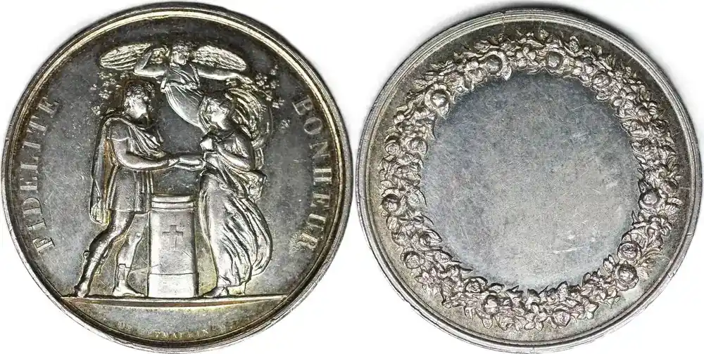Preisnachlass | France Historical medal 19th century Hochzeitsmedaille ‘Fidelite Bonheur‘ – de Puymaurin VF