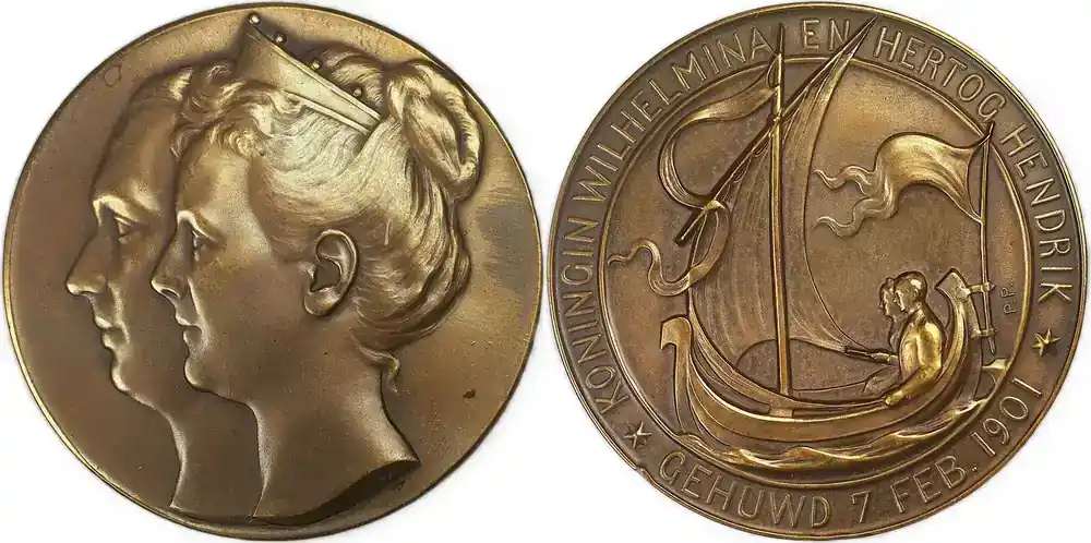Netherlands Historical medal 1901 Hochzeit von Königin Wilhelmina & Prinz Hendrik – P. Pander aUNC (Cleaned) - Zertifiziert