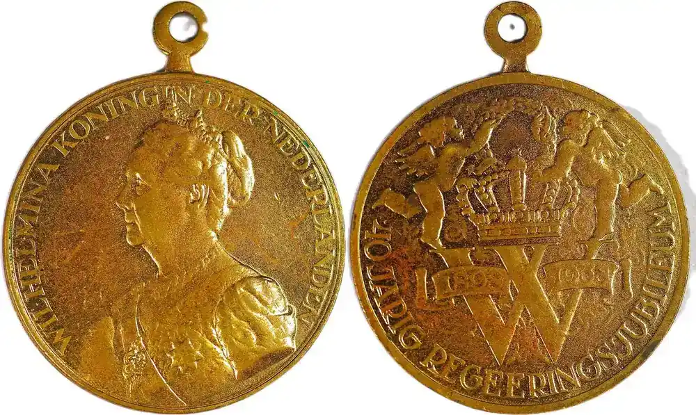 Neue Ware | Netherlands Historical medal Königin Wilhelmina – 40-jähriges Thronjubiläum 1938 VF