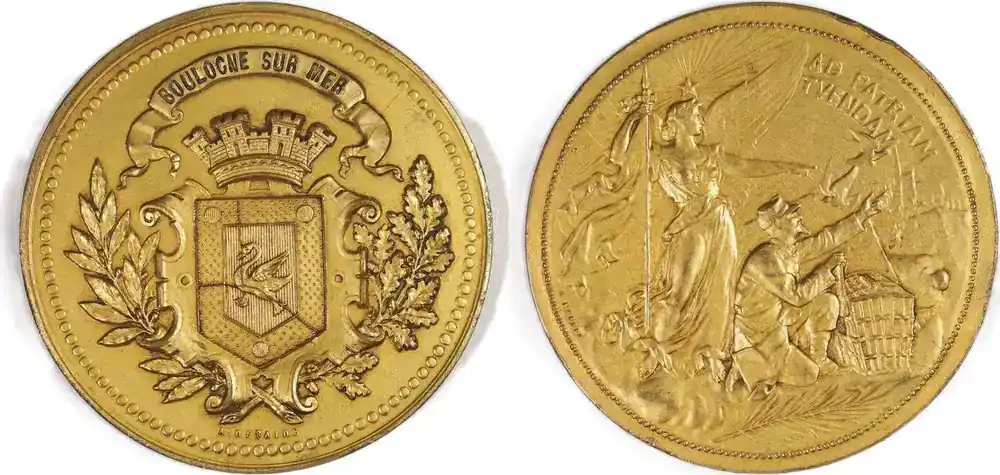 Nur noch wenige - Belgium Historical medal N.D Ehrung der Stadt Boulogne-sur-Mer für vaterländischen Dienst /Ad Patriam Tuendam EF +
