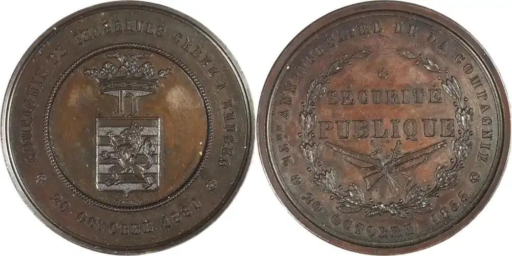 Belgium Historical medal 1855 25-jähriges Jubiläum der in Brügge gegründeten Jägerkompanie EF - Versandbereit