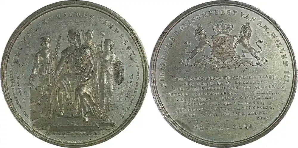 Netherlands Historical medal 1874 König Wilhelm III – Silbernes Krönungsjubiläum / M.C.D. de Vries EF+ | Bestpreis