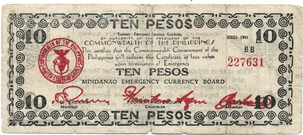 Knallerpreis | Philippines 10 Pesos 1943 Mindanao- Emergency / guerrilla currency – WWII VF (-)