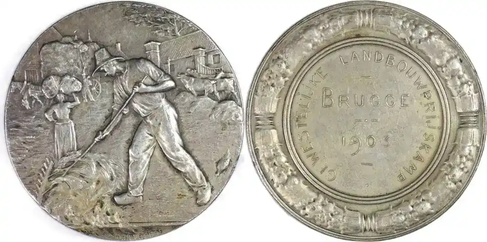 Abverkauf - Belgium / Brugge Historical medal 1903 Regionaler Landwirtschaftsausstellungs-Preis – Devreese EF-