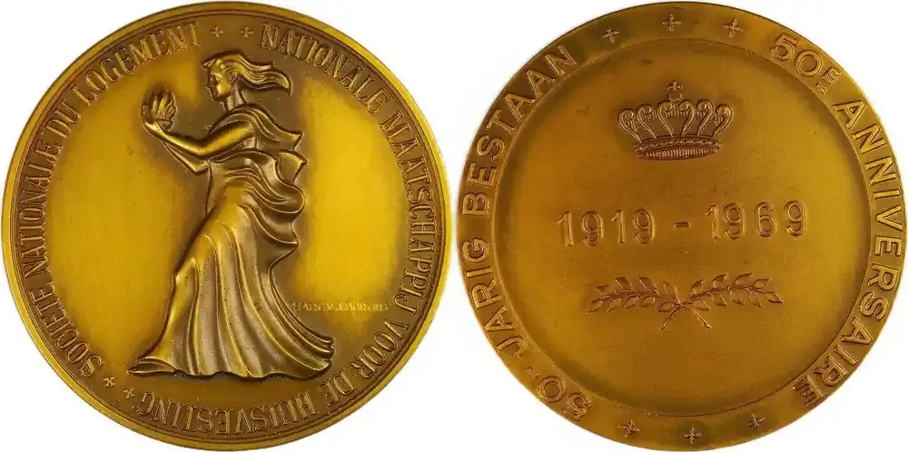 Jetzt neu | Belgium Historical medal 50-jähriges Bestehen der Nationalen Wohnbaugesellschaft (1919–1969) aUNC