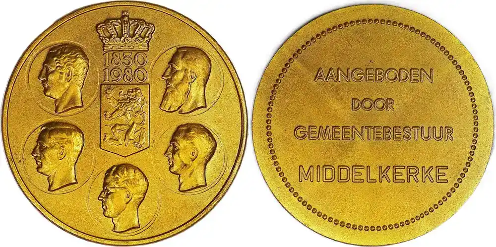 Belgium Historical medal 150 Jahre Unabhängigkeit – Fünf belgische Könige (1830–1980) Middelkerke aUNC - Meistverkauft