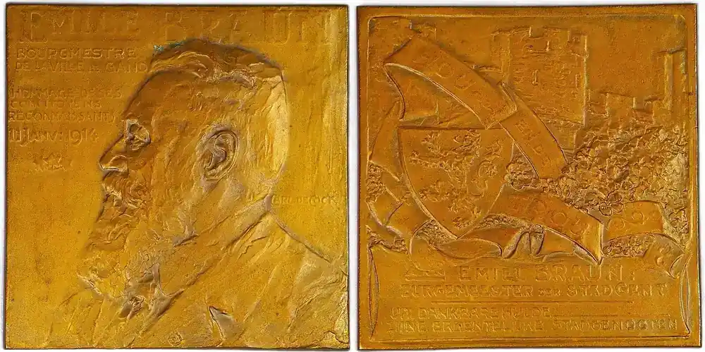 Belgium Historical medal 1914 Emile Braun, Bürgermeister von Gent / de Cock EF - Neuzugang