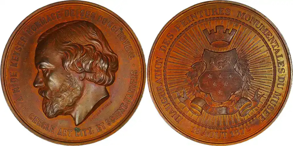 Belgium Historical medal 1872 Nicaise de Keyser – Einweihung der monumentalen Gemälde im Museum von Antwerpen EF | Aktionspreis