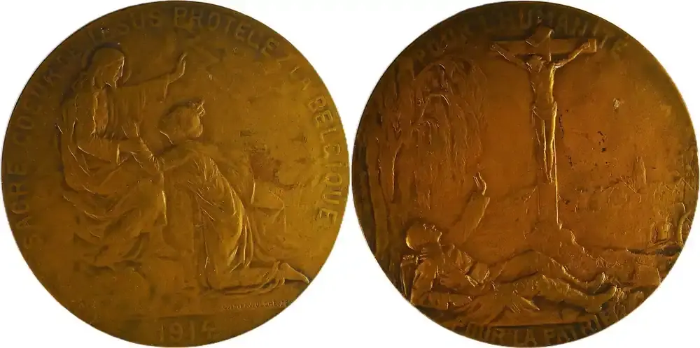 Sofort bestellen - Belgium Historical medal 1914 Heiligstes Herz Jesu – Schutz Belgiens im Ersten Weltkrieg VF+