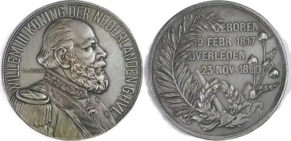 Extra sparen | Netherlands Historical medal 1817-1890 Tod von König Wilhelm III – C.J. Begeer EF-