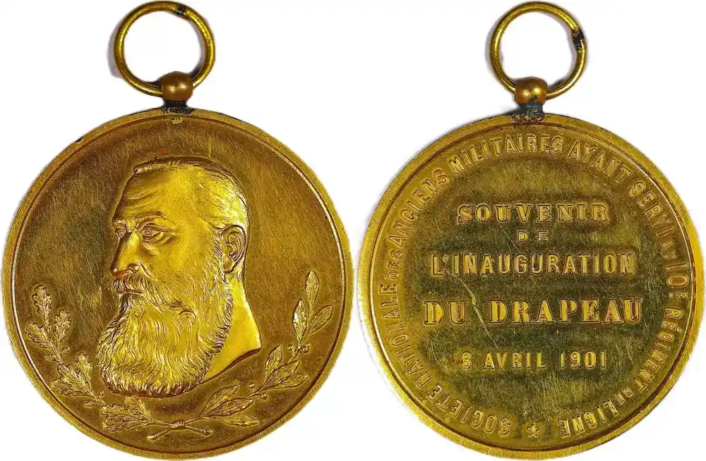 Belgium Historical medal 1901 Leopold II – Andenken an die Einweihung der Fahne der ehemaligen Soldaten RR EF+ - Sale