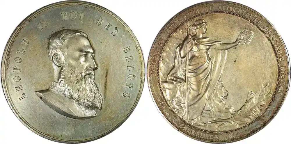 Versandbereit | Belgium Historical medal 1904 Leopold II – Internationale Ausstellung für Ernährung, Brauereiwesen und Hygiene VF+