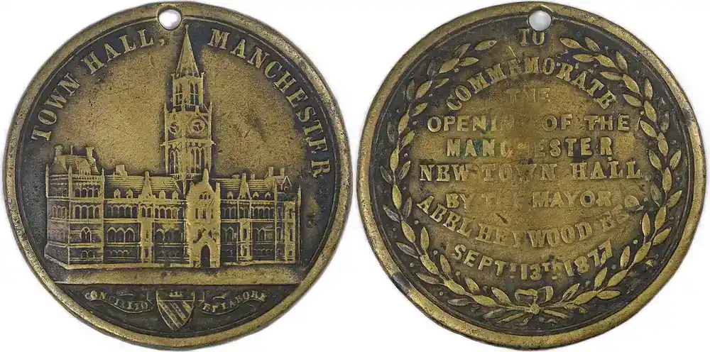 United Kingdom Historical medal 1877 Eröffnung des Manchester-Rathauses – Rare VF- (ring hole) - Bewährte Qualität