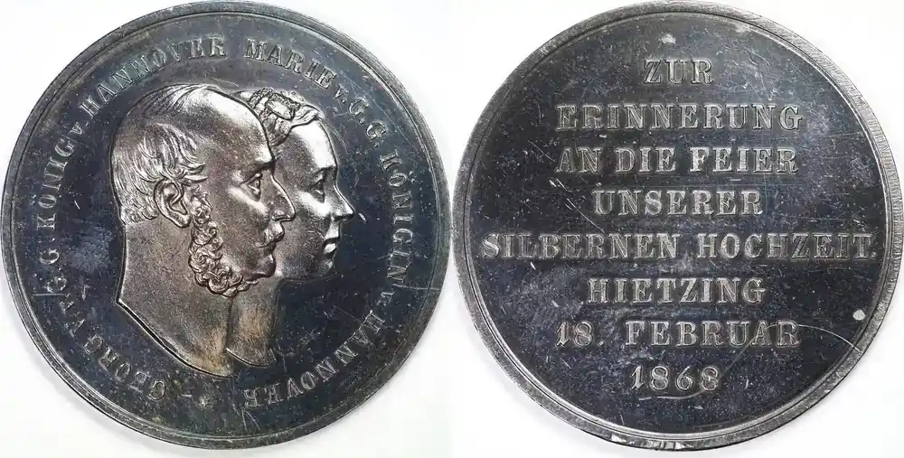 Germany / Hannover Historical medal 1868 Silberhochzeit von Georg V. und Marie, Königin von Hannover EF | Begrenzte Stückzahl
