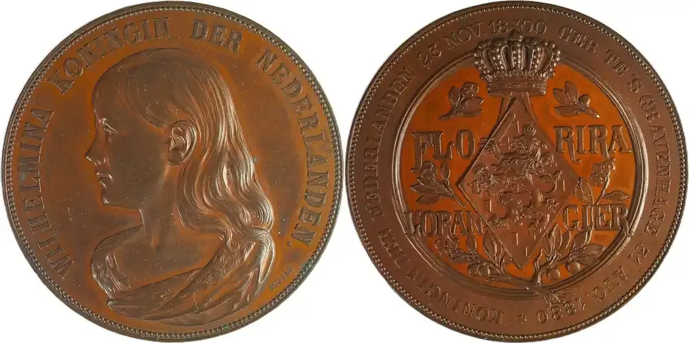 Geprüfte Qualität - Netherlands Historical medal 1890 Königin Wilhelmina – Florira L‘orangier – Begeer / G. Haas EF