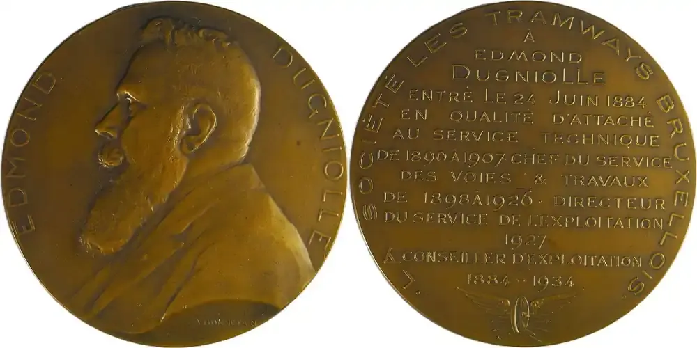 Belgium Historical medal 1934 Edmond Dugniolle, Direktor der Brüsseler Straßenbahnen / Bonnetain EF - Sofort bestellen