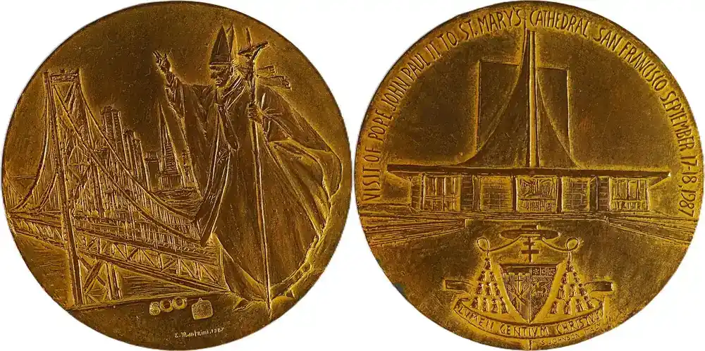 United States of America Historical medal 1987 Besuch von Papst Johannes Paul II. in der St. Mary’s Kathedrale, San Francisco EF - Top bewertet