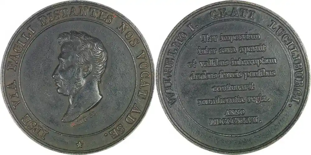 Heute bestellen - Netherlands Historical medal 1827 Wilhelm I. der Niederlande – zum Straßenbau in Luxemburg EF+