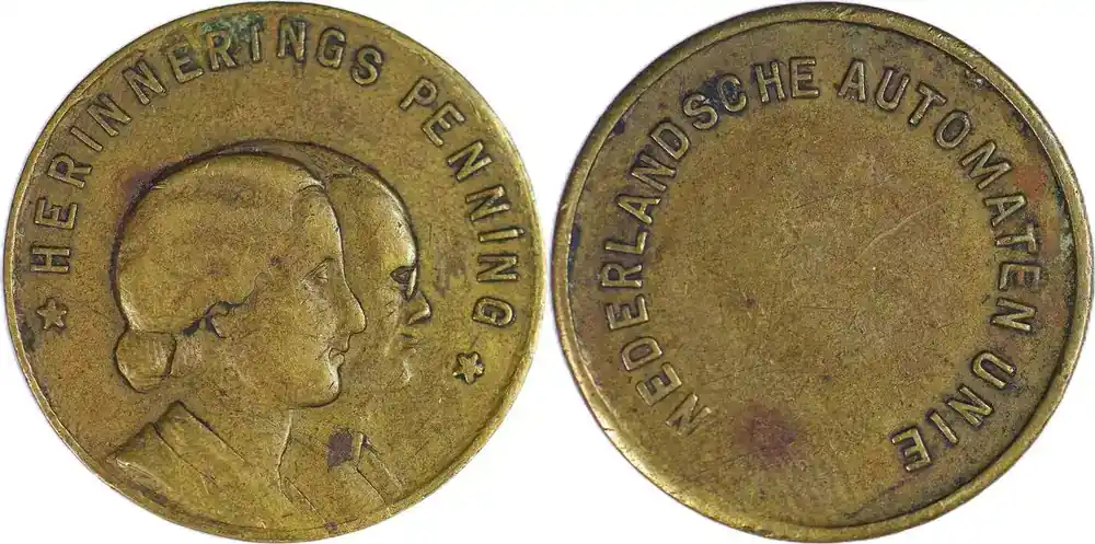 Sofort bestellbar - Netherlands Historical medal / Token N.D (Circa 1936/37) Verlobung oder Hochzeit von Juliana und Bernhard / Nederlandsche Automaten Unie VF