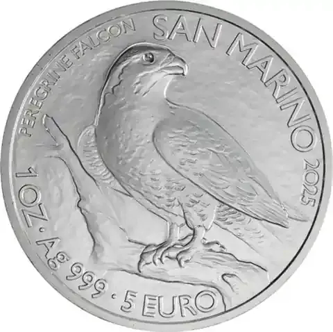 Neu eingetroffen | 1 Unze Silber 2025 – Wanderfalke 5 Euro San Marino