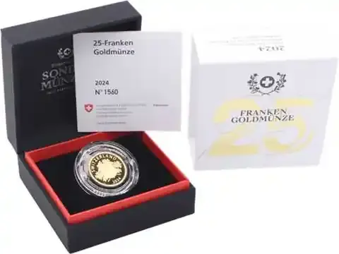Profi-Qualität | Schweiz 25 Franken Gold 2024 PP Hommage an 25-Franken-Goldmünzen von 1955, 1958 und 1959