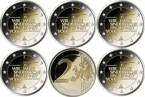 Nur noch heute | Deutschland 2 Euro Münzen Stgl 2025 Deutsche Einheit Münzzeichen A-D-F-G-J