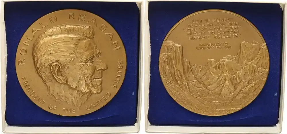 Medaille Ronald Reagan USA, Br.-Medaille 1981 Ronald Reagan Präsidentschaftsbronze in Originalschatulle prfr. - Jetzt zugreifen
