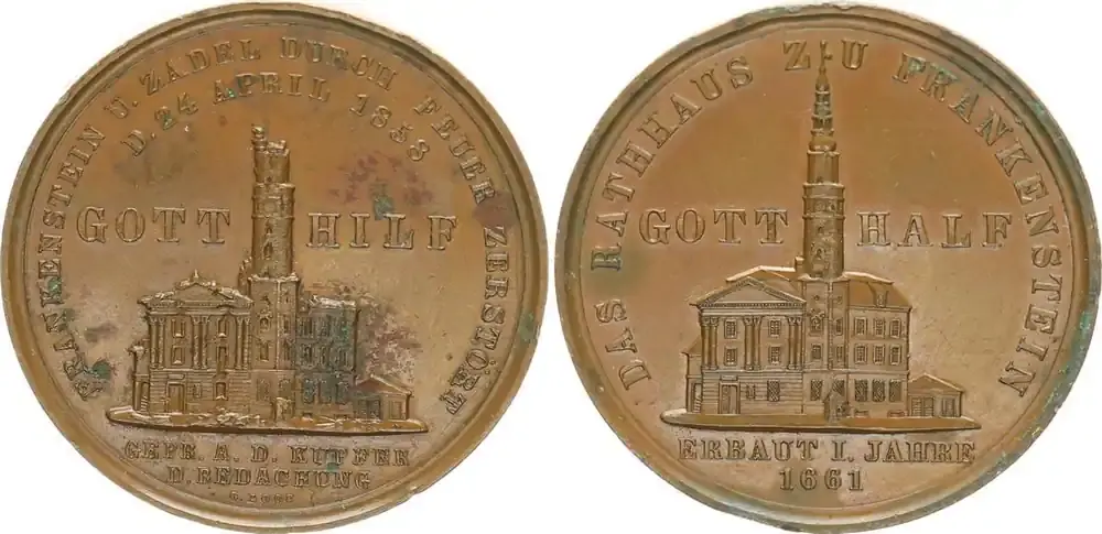 Deutschland / Oberschlesien Medaille 1858 Das Rathaus zu Frankenstein vz-st, kl. Randfehler - Günstig