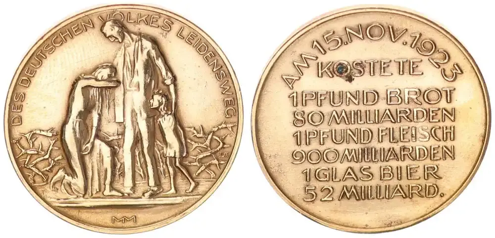 Weimarer Republik Hungertaler – Hungermedaille 15. November 1923 mit Preisen für Lebensmittel vz-st | Sofort lieferbar