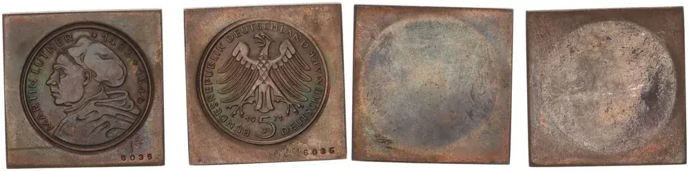 Deutschland 5 DM Probeprägung 1971 BRD außerordentlich seltene 5 DM Probe Martin Luther in 2 Teilen vz-st - Schnelle Zustellung