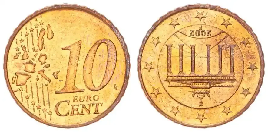 Jetzt sparen | Deutschland / Bundesrepublik 10 Cent 2002 F Fehlprägung 180 Grad Stempeldrehung, genau kopfstehend geprägt vz-prfr.