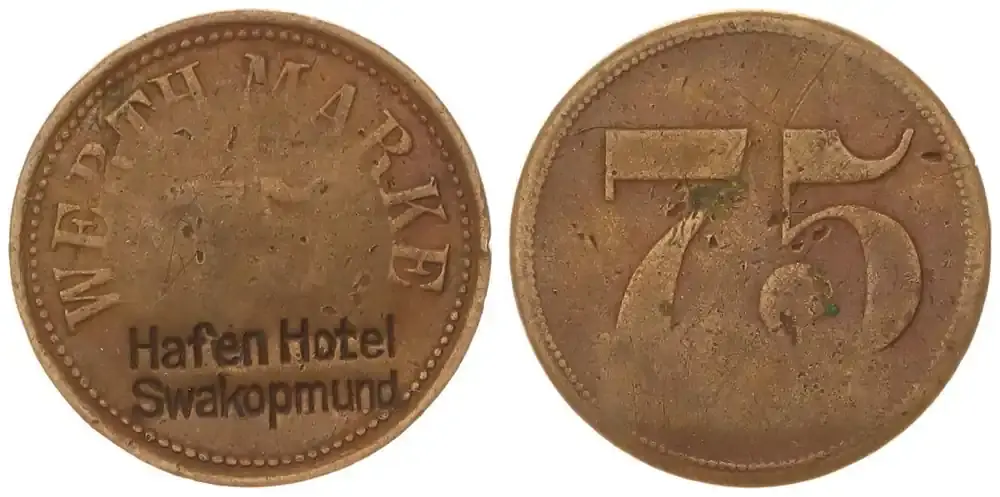 Kundenliebling | Kolonien Deutsch-Südwestafrika 75 Pf. o.Jahr DSWA Hafen Hotel Swakopmund Werth Marke zu 75 Pfennig s-ss