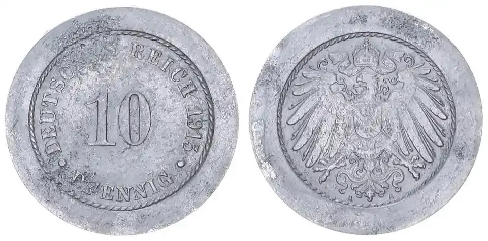 Deutschland / Kaiserreich 1915 A Kaiserreich sehr seltene Probe zu J.298 10 Pfennig 1915A Randinschrift Sterne ss, leicht korrodiert - Sale