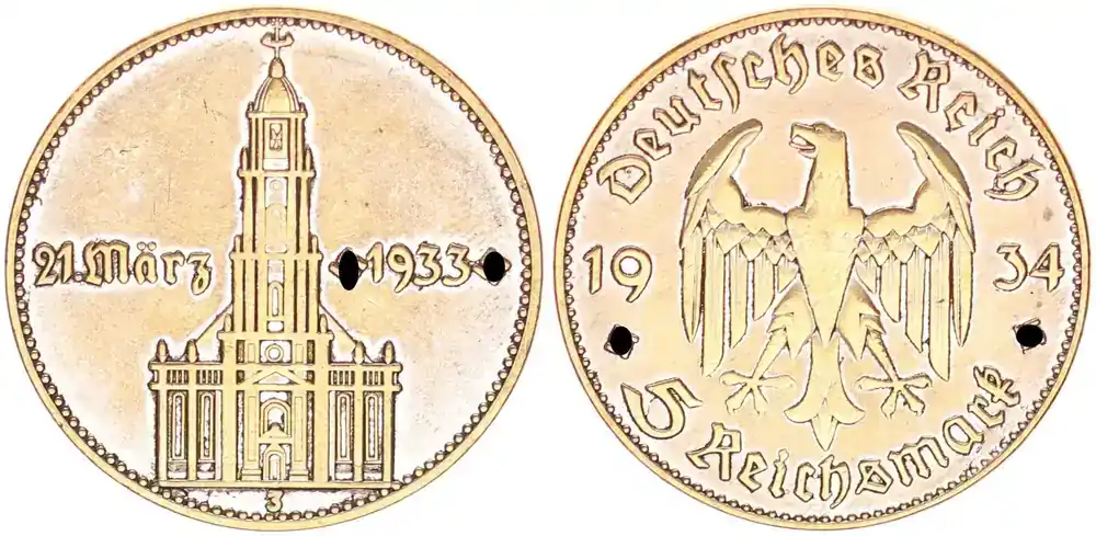 3.Reich Medaille 1934 5 Reichsmark , spätere Prägung ss-vz - Neu