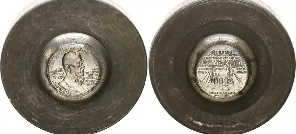 Deutschland / 3. Reich 2 Matrizenstempel Goetz Vorder- und Rückseite Prägestempelpaar (Matrizen) zur Med. 1939 auf 20 Jahre Scapa Flow/Admiral Reuter vz-st - Geprüfte Qualität