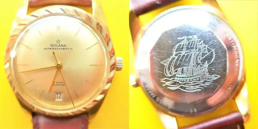 Schweiz, Herren-ARMBANDUHR, ca. 1960, hübsche Autom. HERREN ARMBANDUHR, GOLANA-swiss made, sehr gute Funktion-ca-1960, altersentsprechende Abnutzungszeichen, siehe Fotos - Reduziert