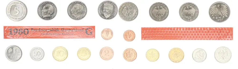 Premium | Deutschland / BRD / Kurssätze 1Pf. bis 5 DM BRD Kurssatz Einzelplatte 1980 G Stempelglanz